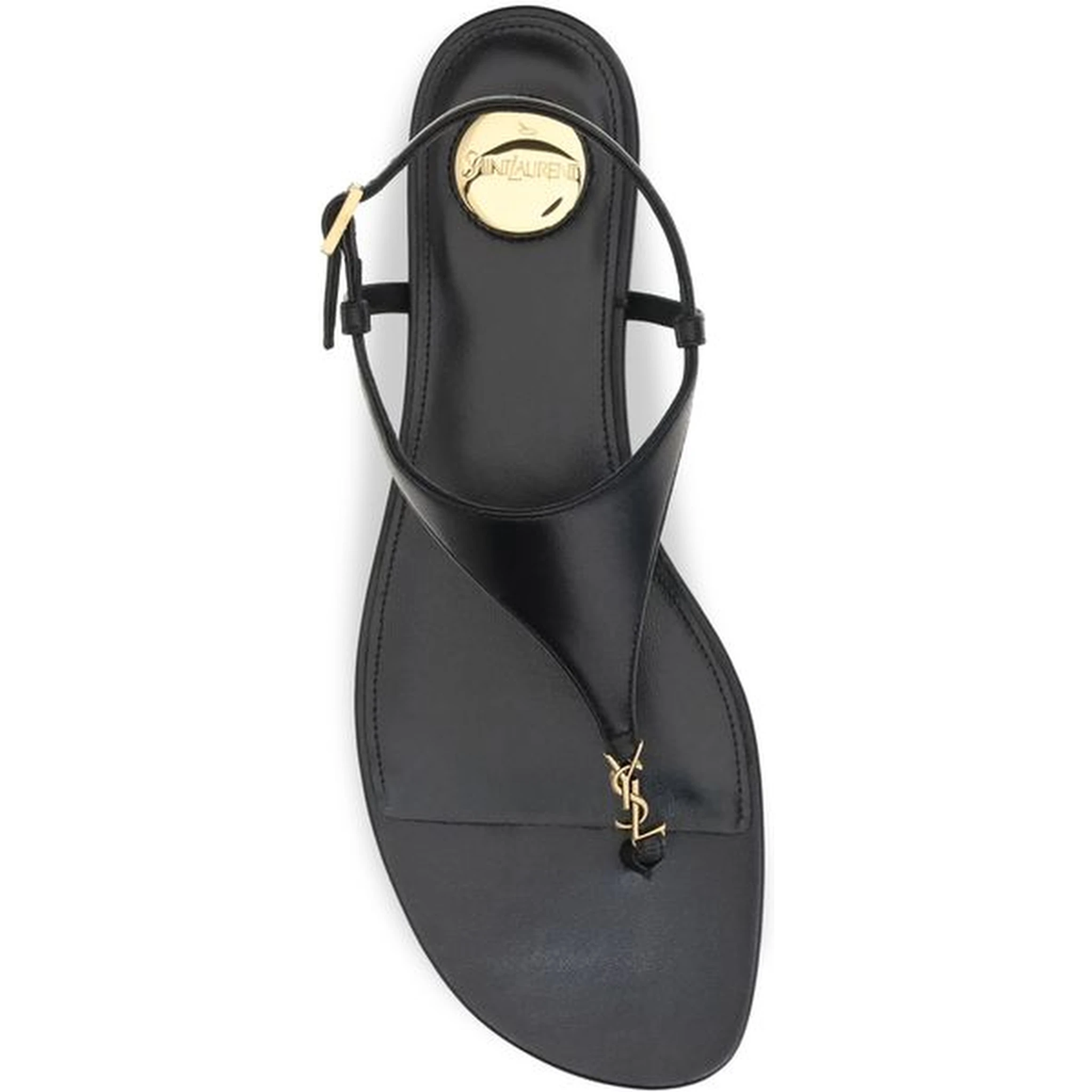 Black Calf Leather Bos Taurus Flat Sandals