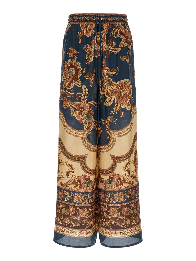 Multicolor Silk Casual Pants