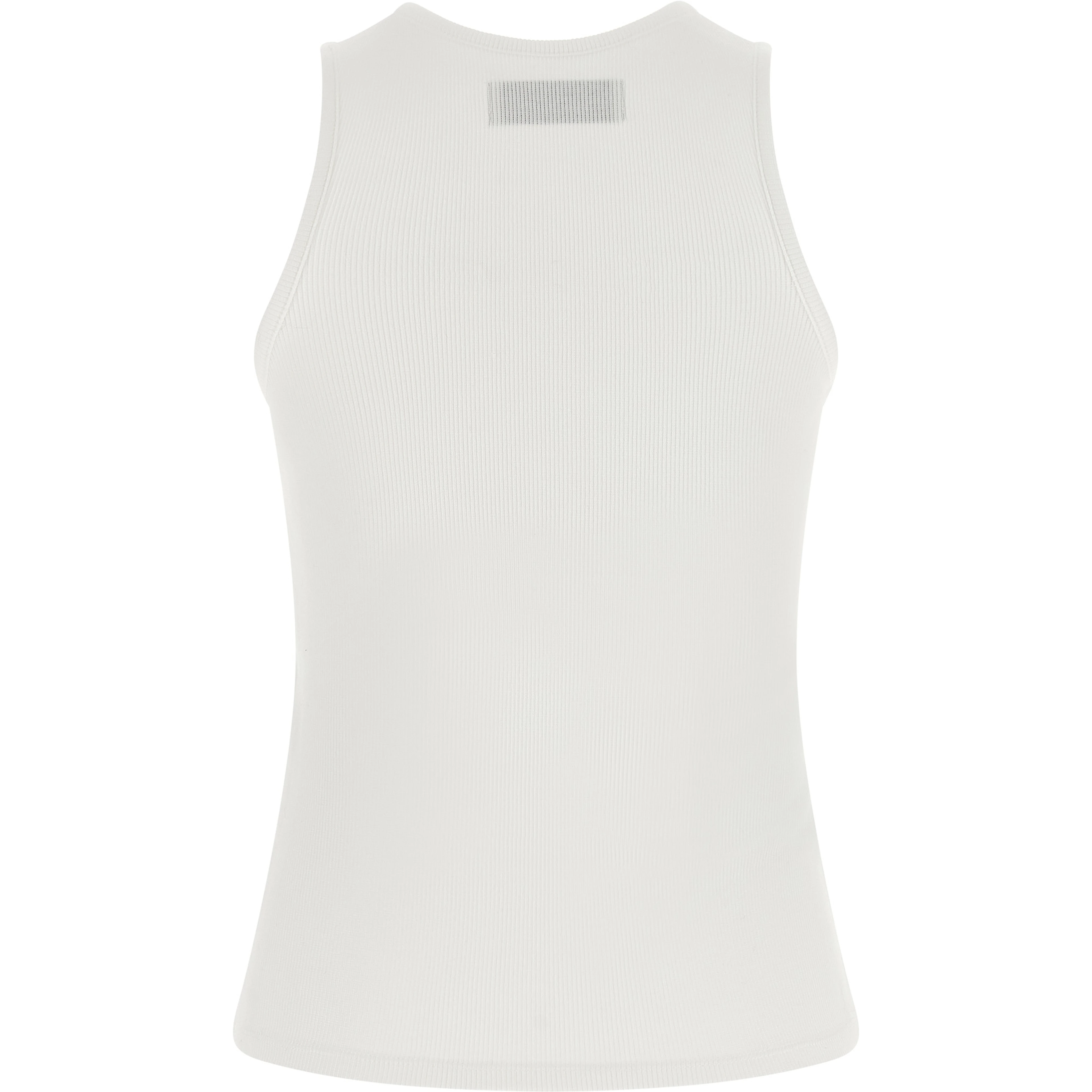 White Cotton Sleeveles T-Shirt