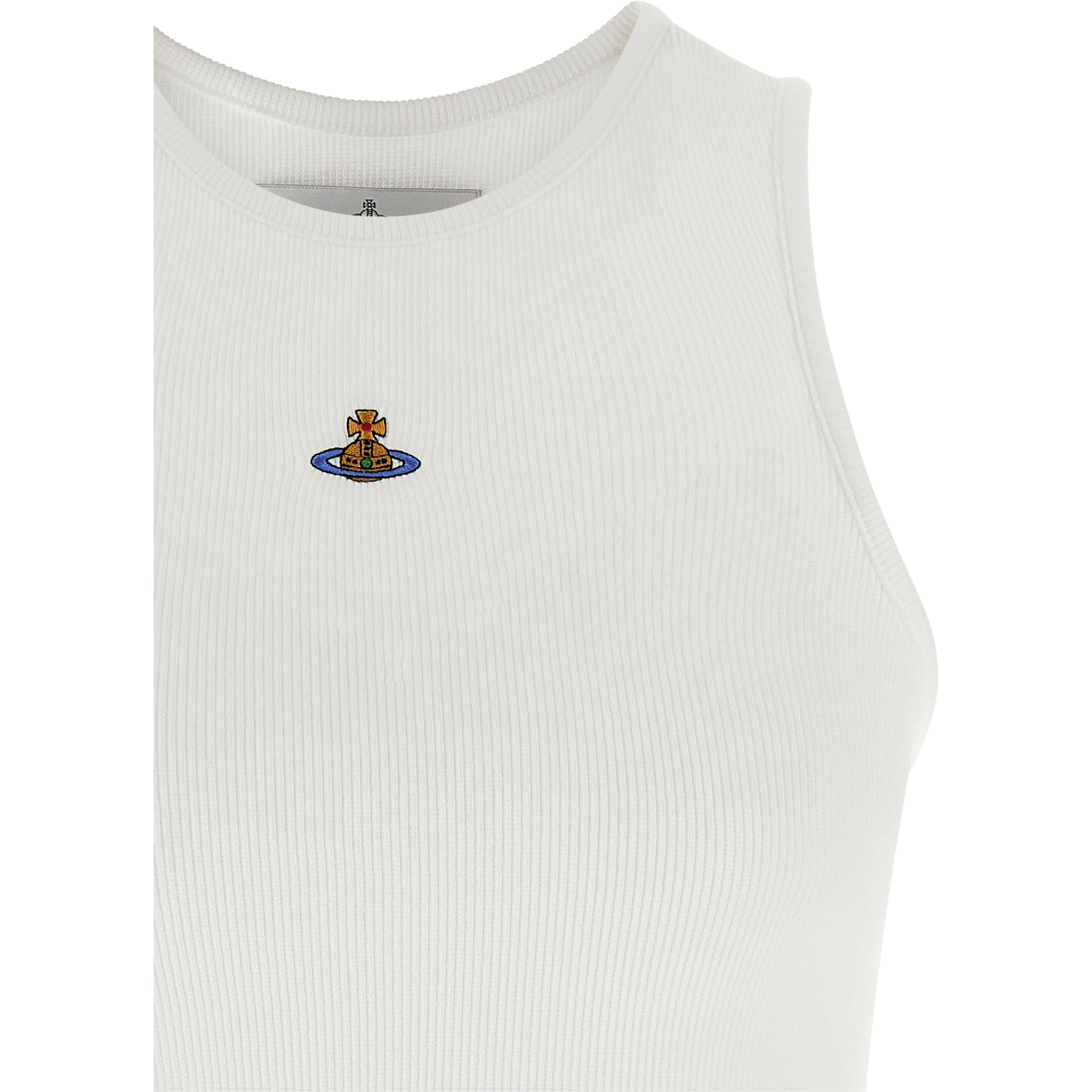 White Cotton Sleeveles T-Shirt