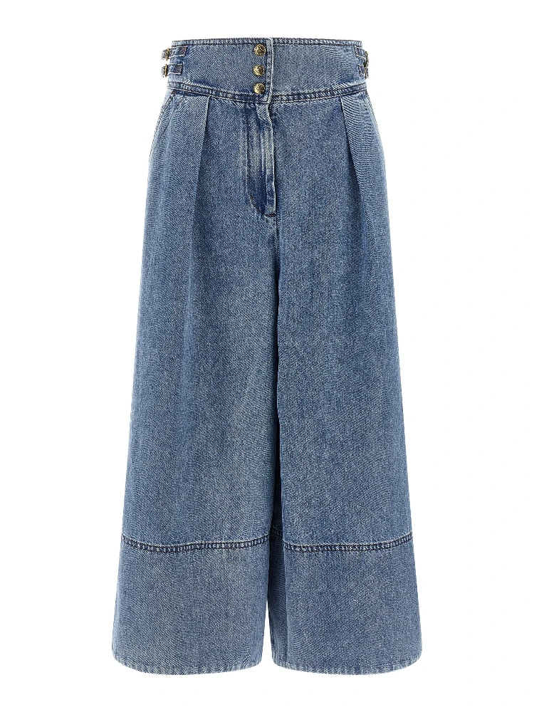 Blue Cotton Cropped Jeans