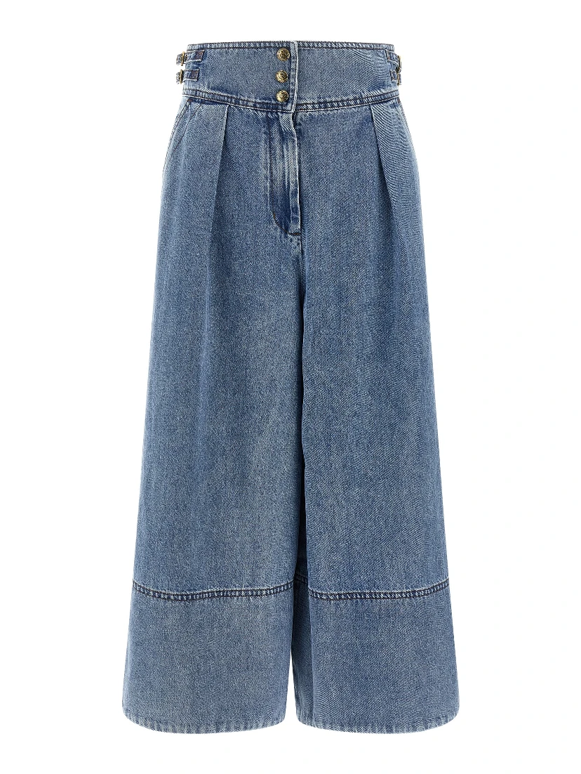 Blue Cotton Cropped Jeans