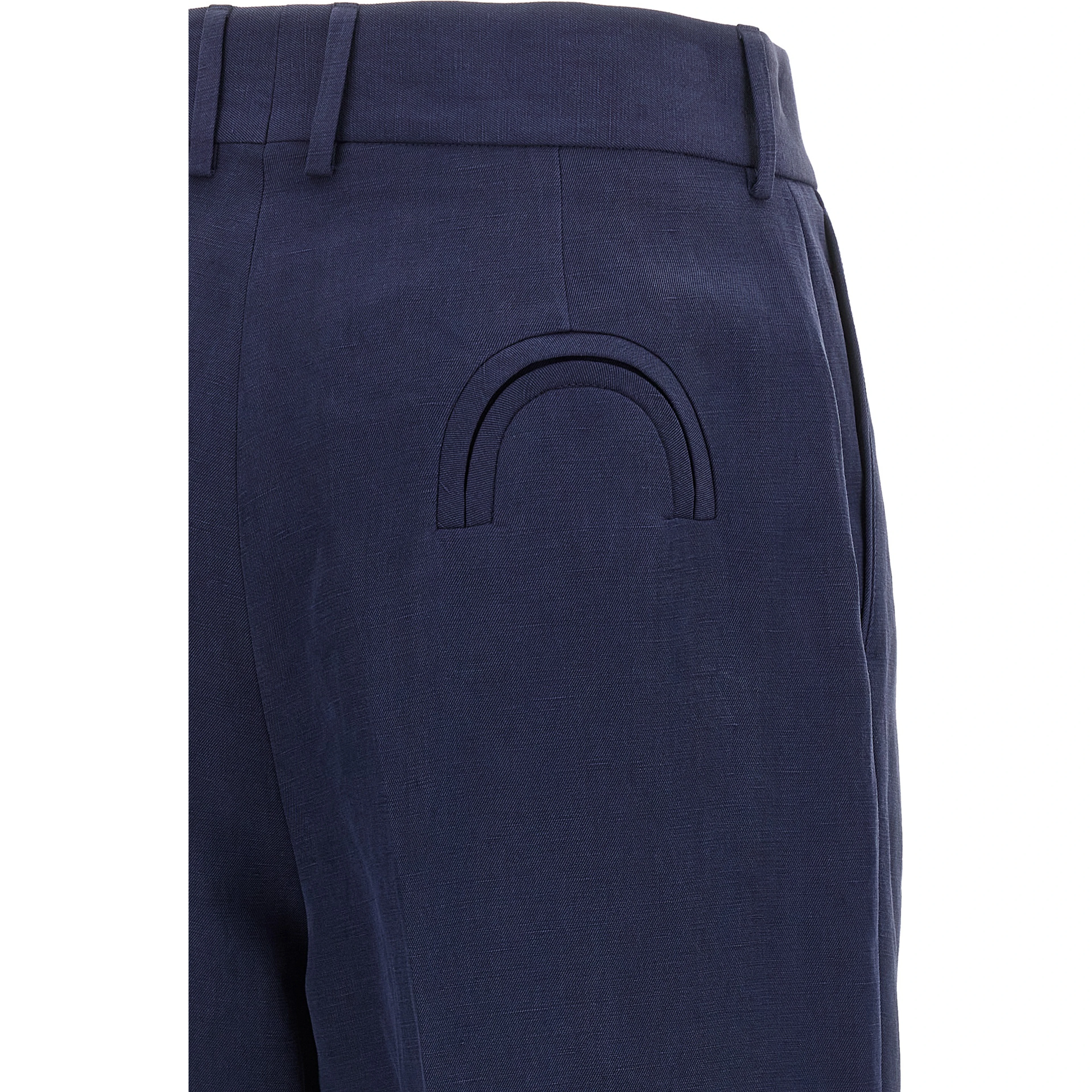 Blue Linen Casual Pants