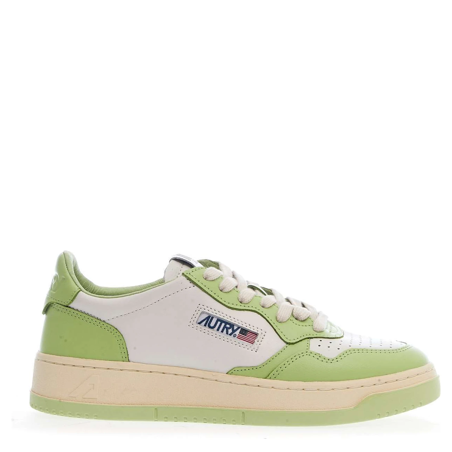 Sneakers Medalist Low Bicolor In Pelle Bianca, Snap Green