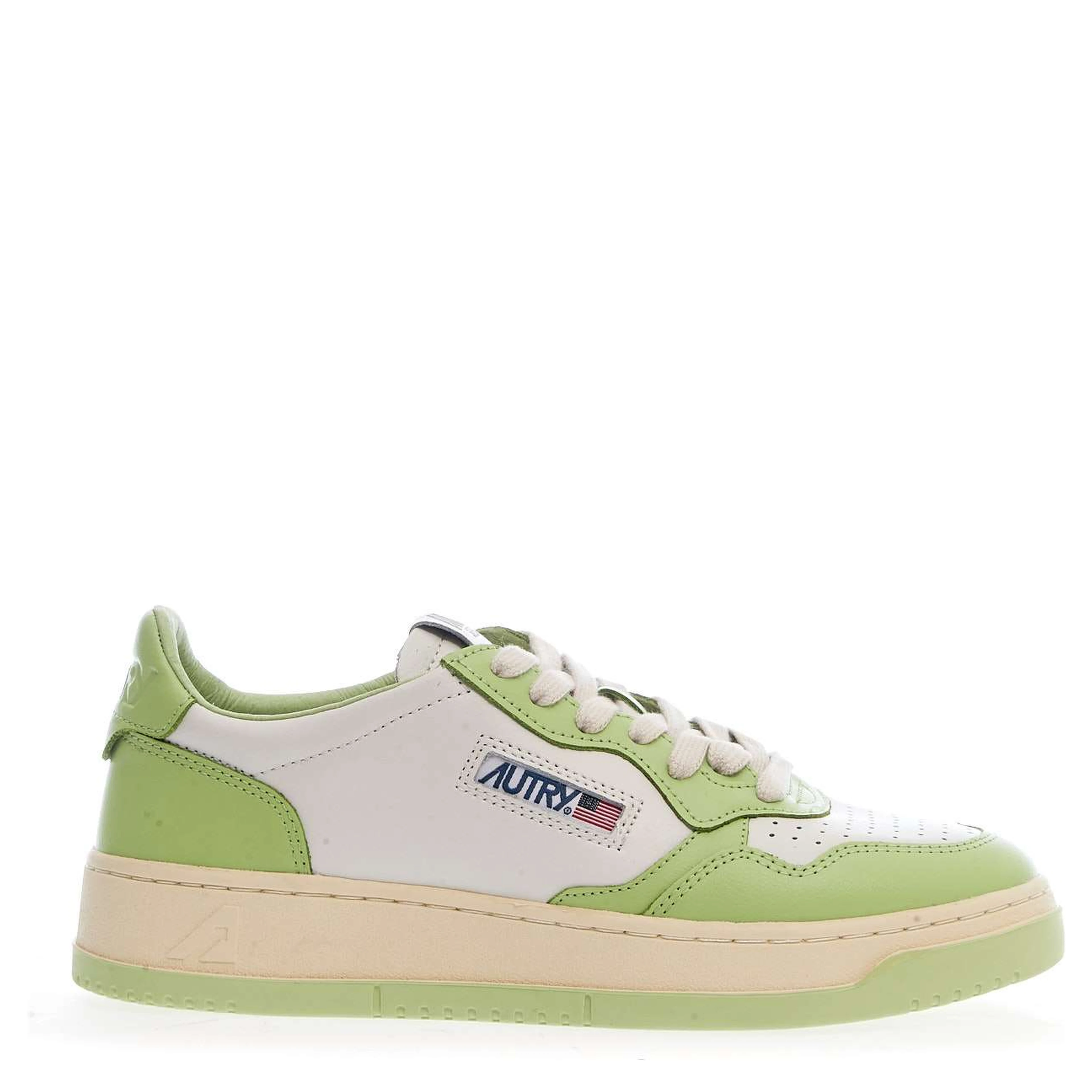 Sneakers Medalist Low Bicolor In Pelle Bianca, Snap Green