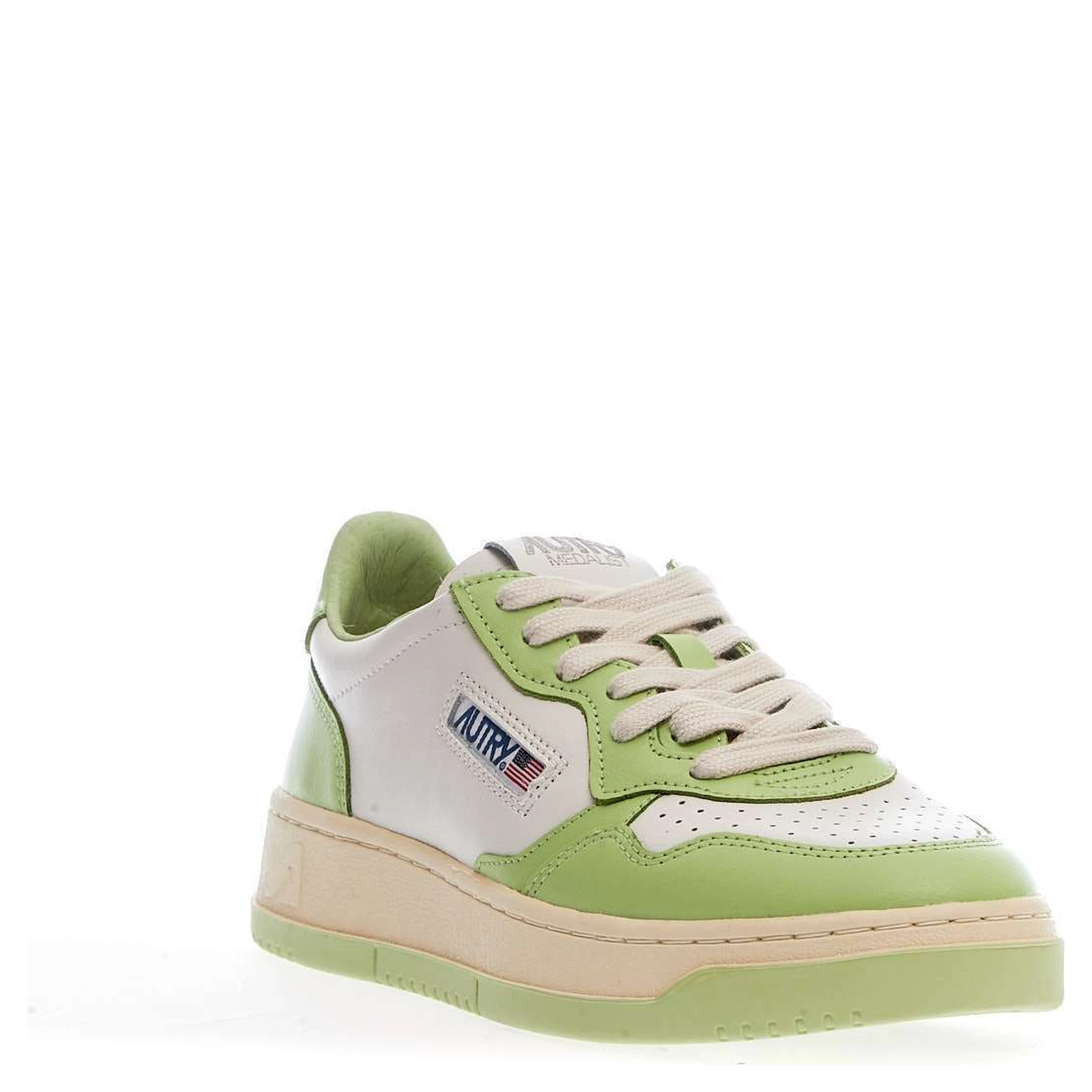 Sneakers Medalist Low Bicolor In Pelle Bianca, Snap Green