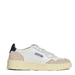 Sneakers Medalist Low In Pelle Bianca, Blu e Suede Beige