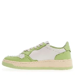Sneakers Medalist Low Bicolor In Pelle Bianca, Snap Green