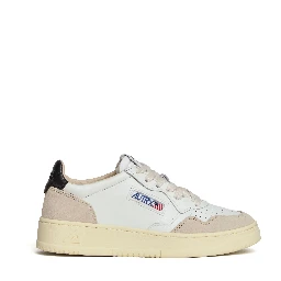 Sneakers Medalist Low In Pelle Bianca, Nera e Suede Beige