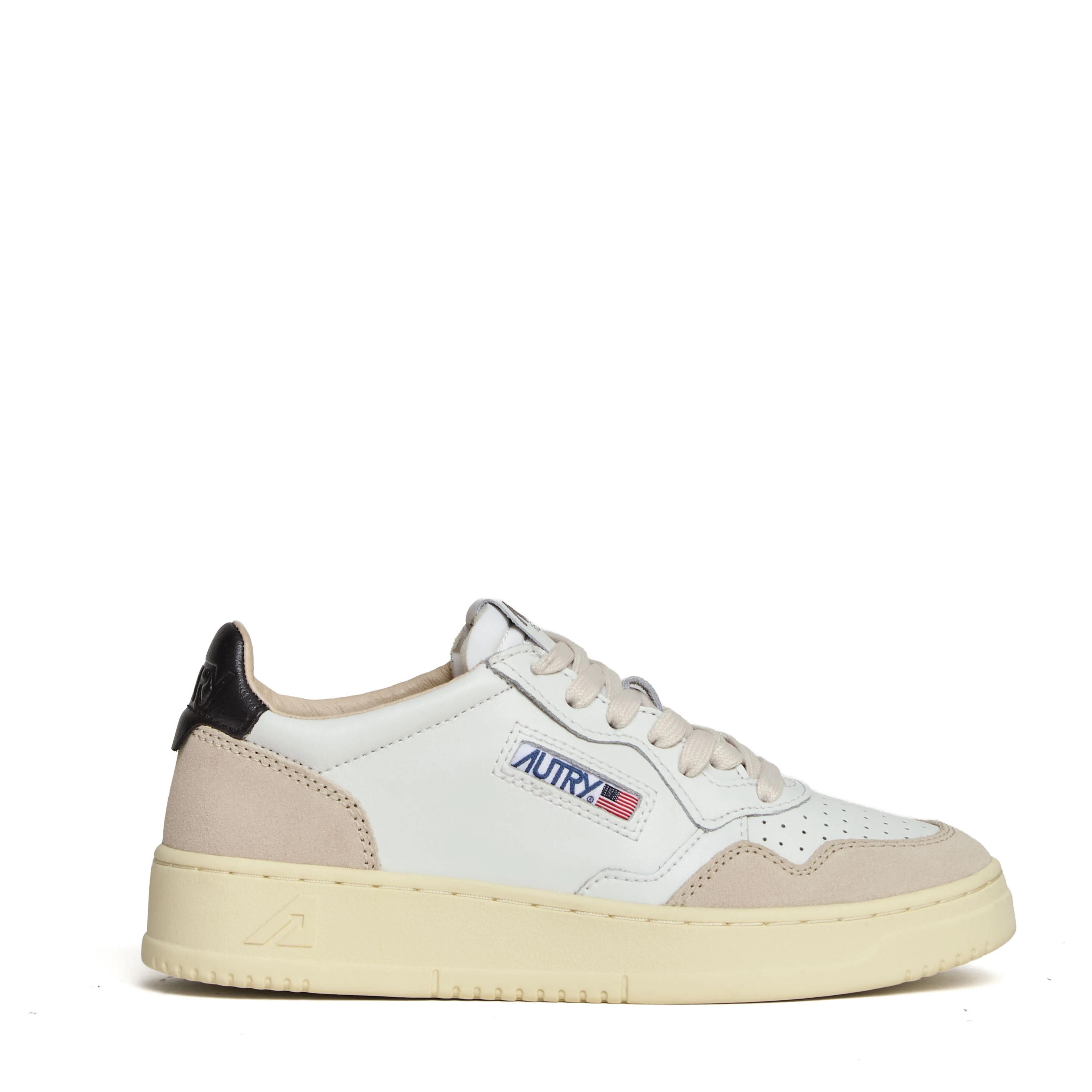Sneakers Medalist Low In Pelle Bianca, Nera e Suede Beige