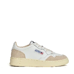 Sneakers Medalist Low In Pelle Bianca, Suede Beige