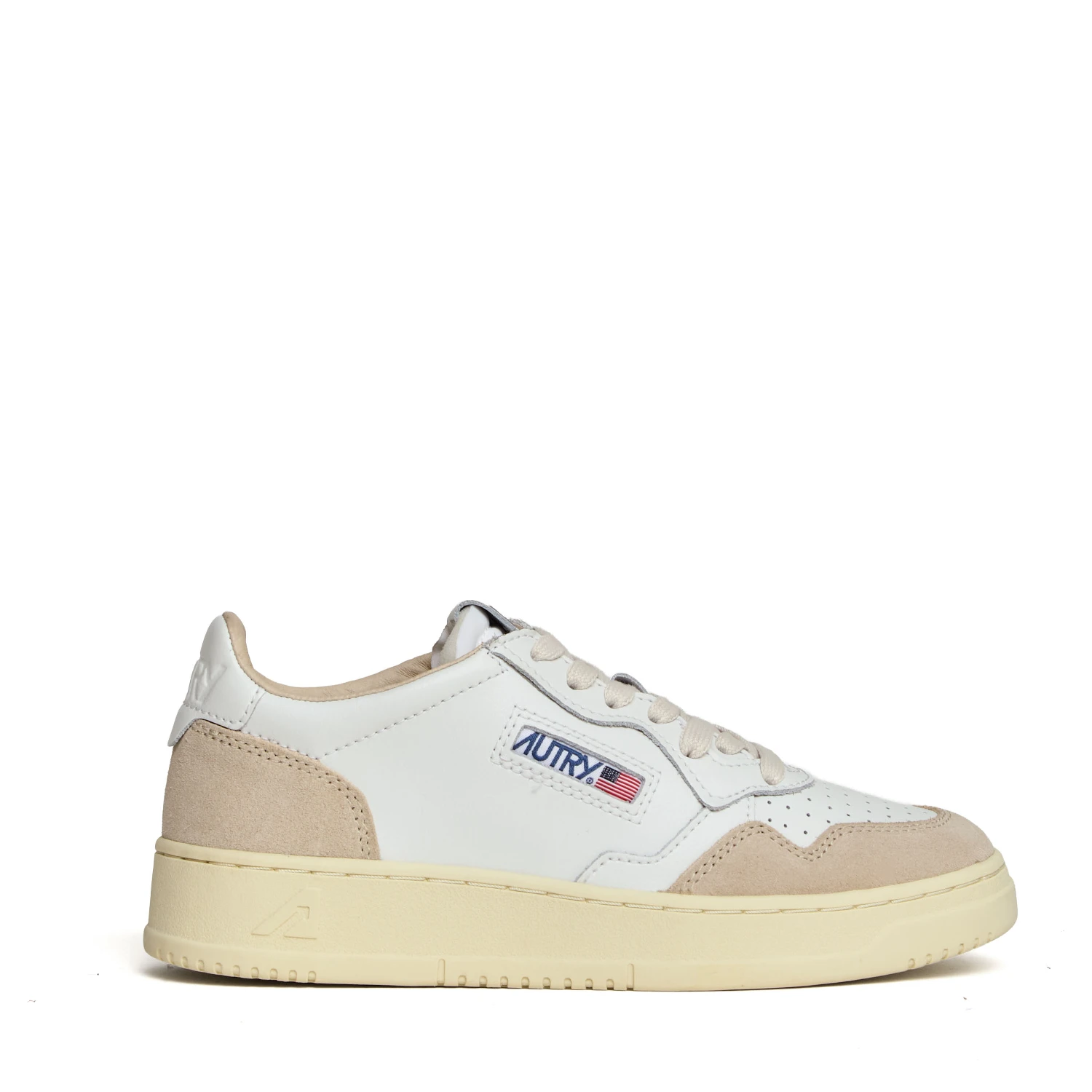 Sneakers Medalist Low In Pelle Bianca, Suede Beige