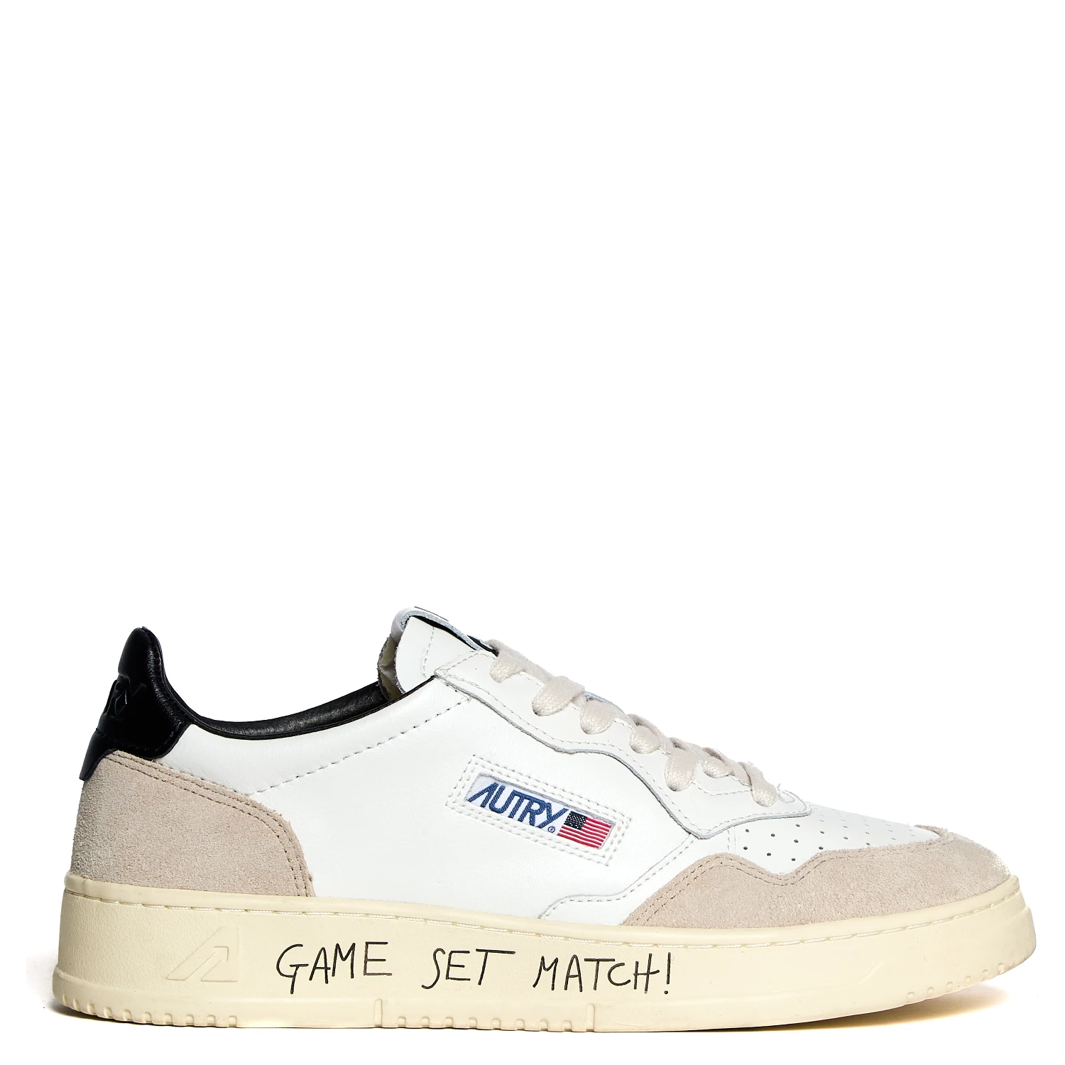 Sneakers Medalist Low In Pelle E Suede Bianca, Black Con Lettering