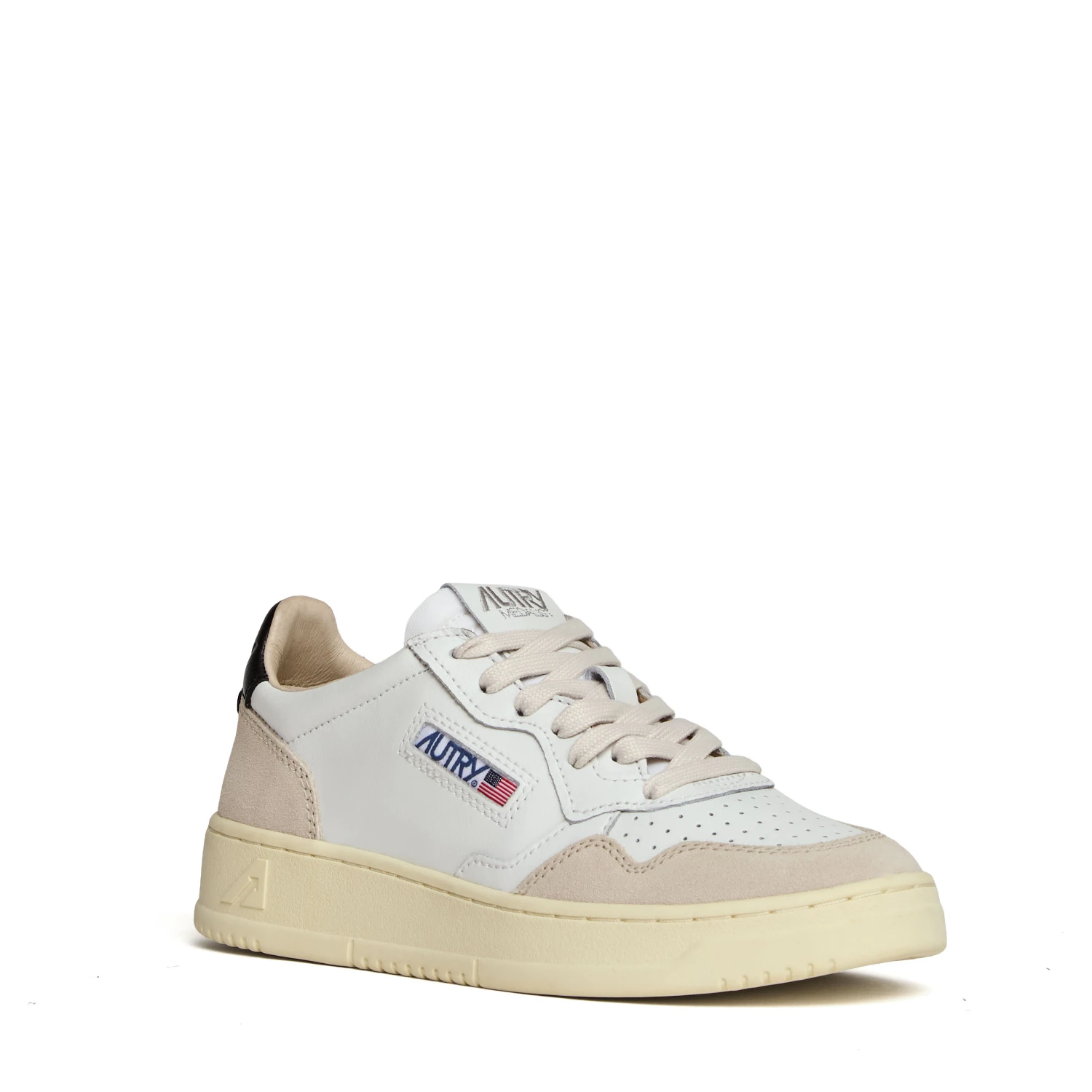 Sneakers Medalist Low In Pelle Bianca, Nera e Suede Beige