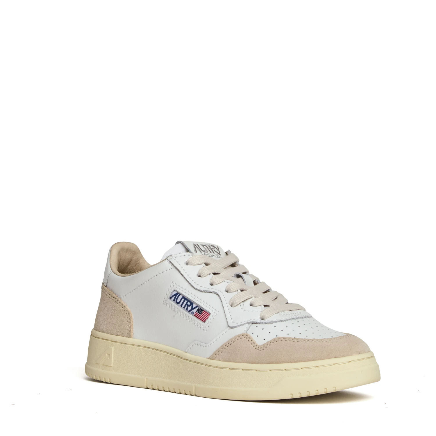 Sneakers Medalist Low In Pelle Bianca, Suede Beige