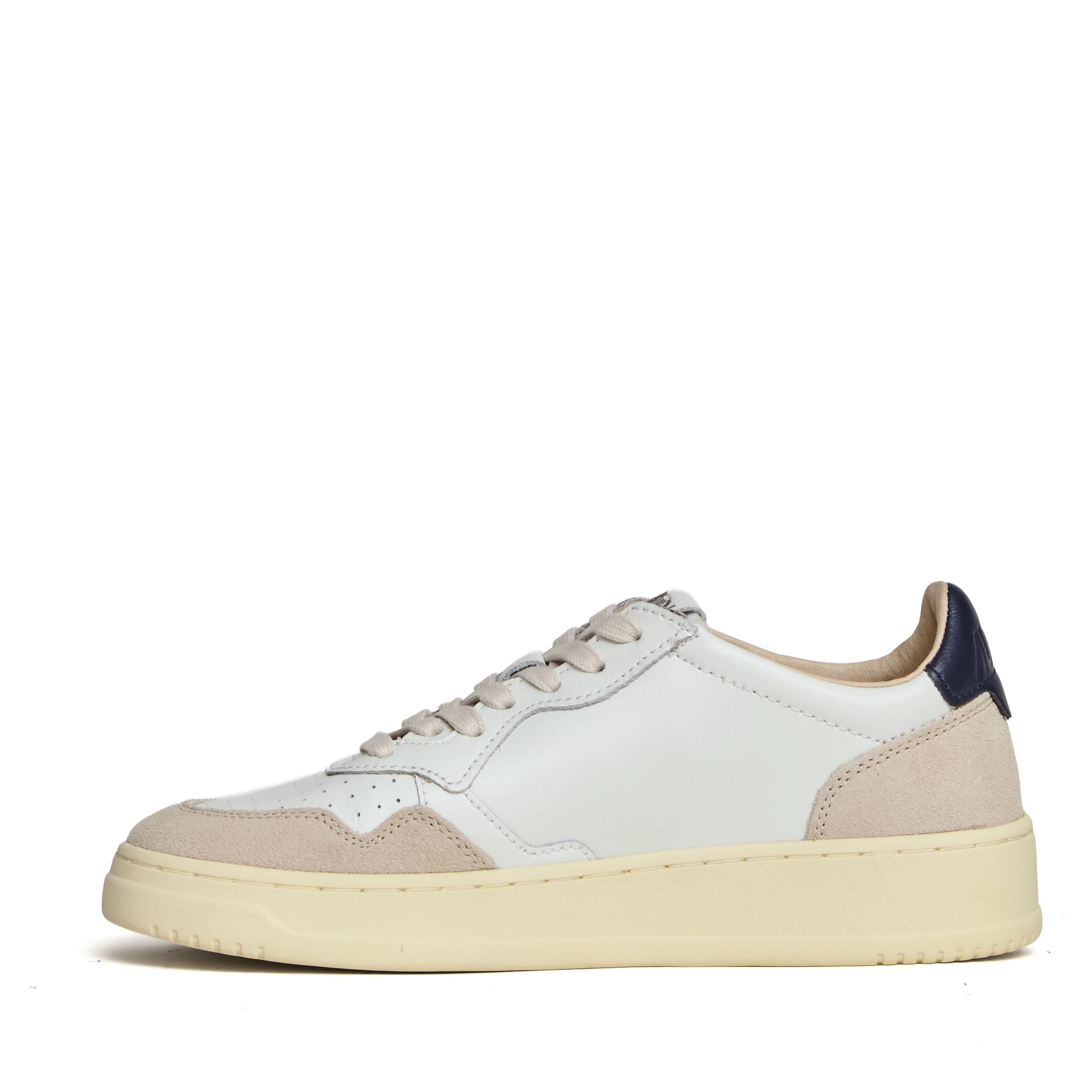 Sneakers Medalist Low In Pelle Bianca, Blu e Suede Beige