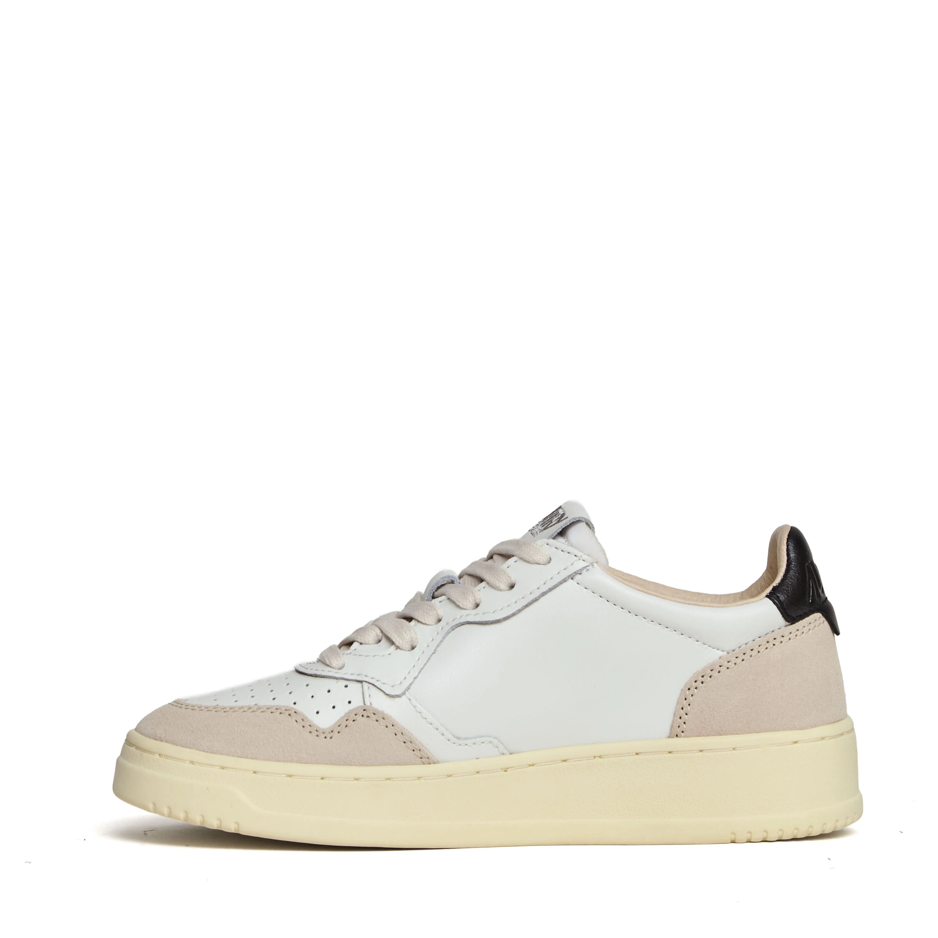 Sneakers Medalist Low In Pelle Bianca, Nera e Suede Beige