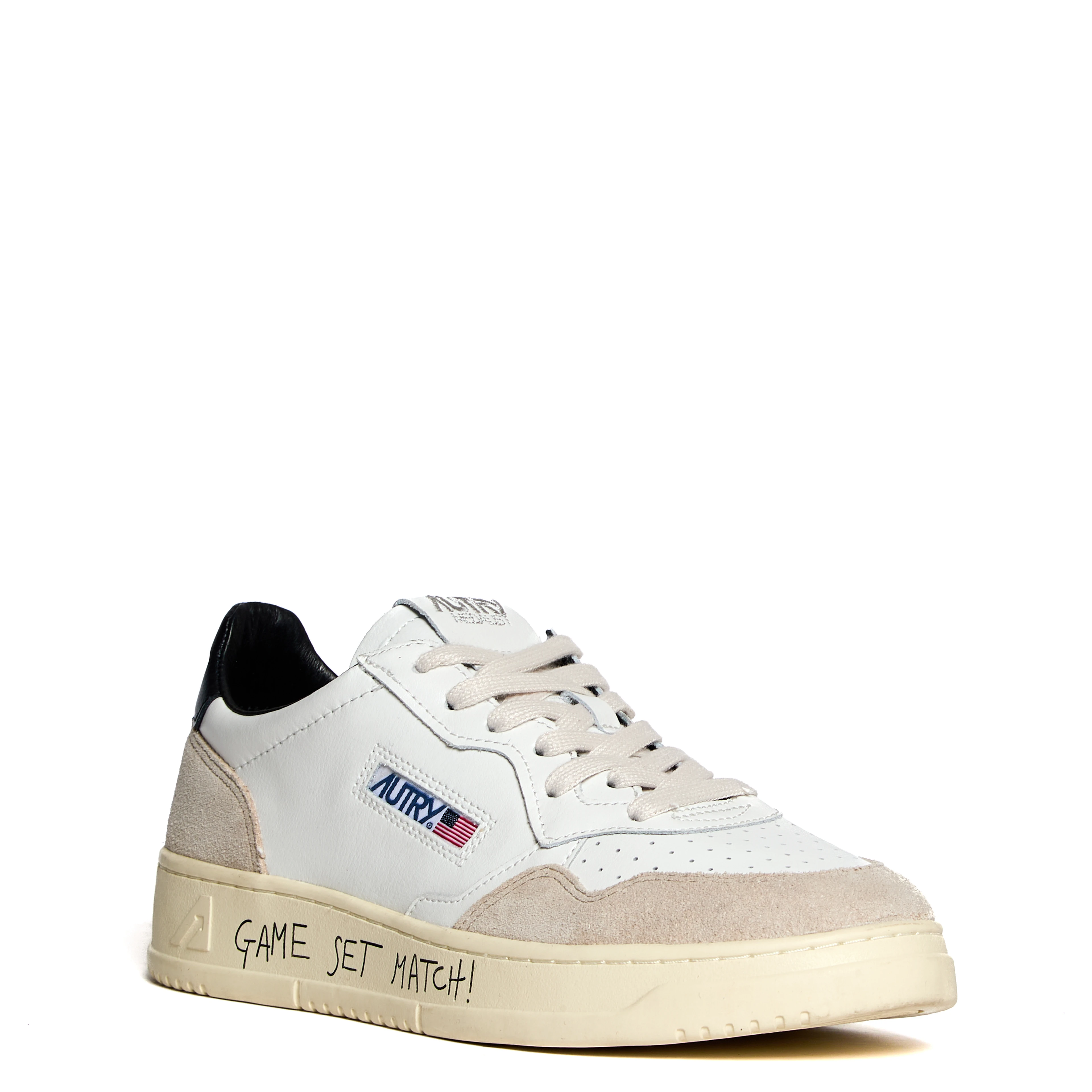 Sneakers Medalist Low In Pelle E Suede Bianca, Black Con Lettering