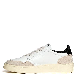 Sneakers Medalist Low In Pelle E Suede Bianca, Black Con Lettering