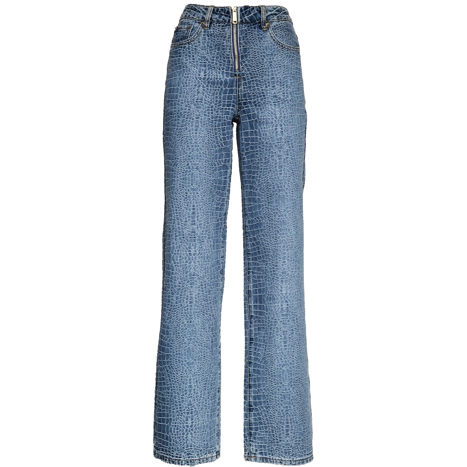Croc Effect Straight Leg Jeans