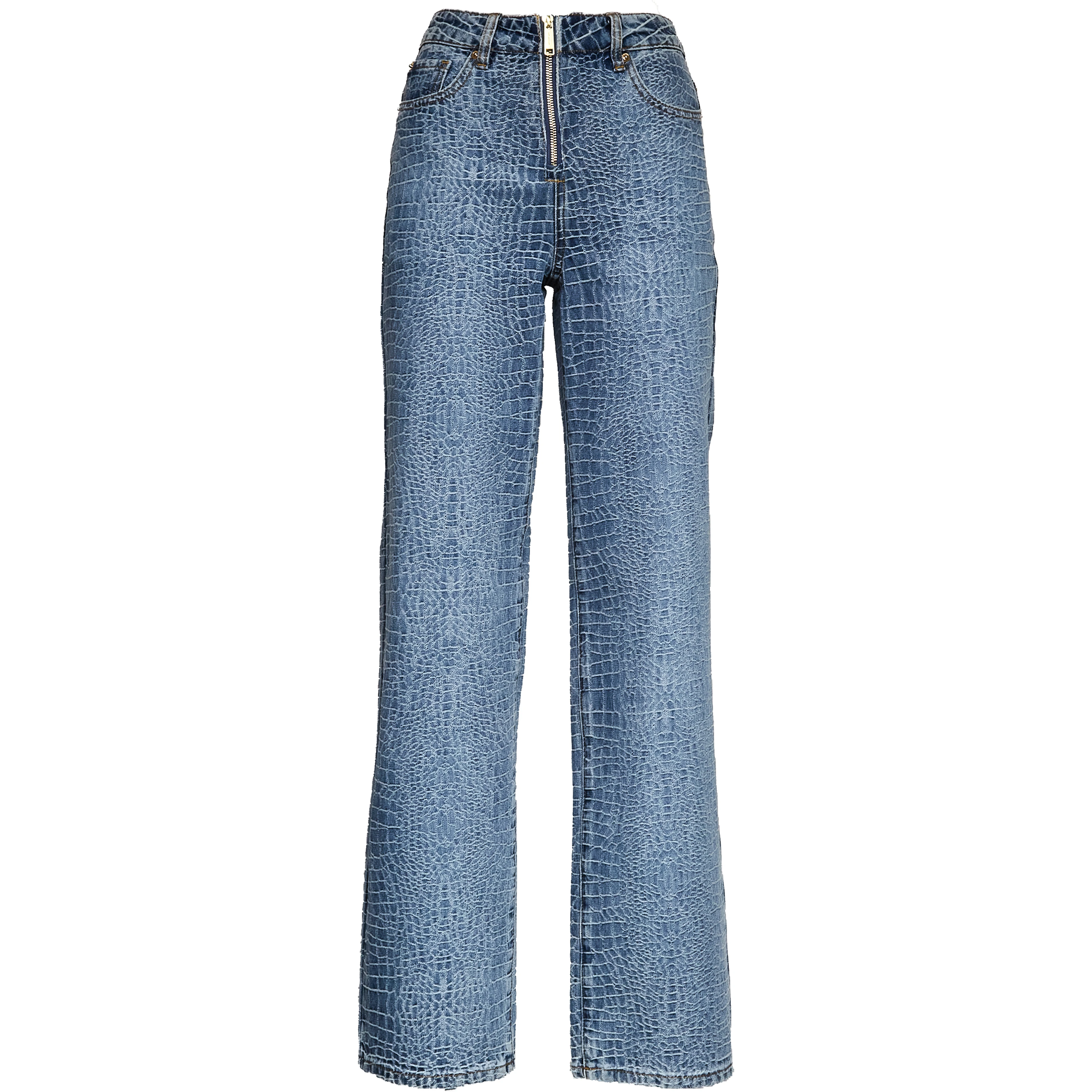 Croc Effect Straight Leg Jeans