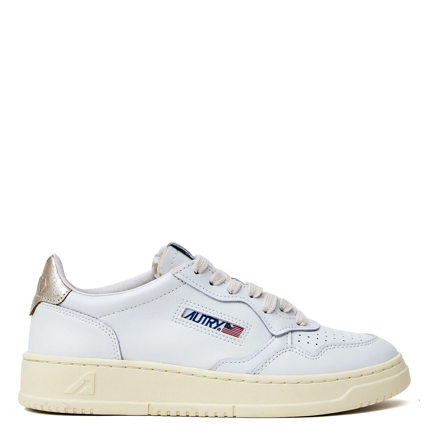 Sneakers Medalist Low In Pelle Bianca, Oro