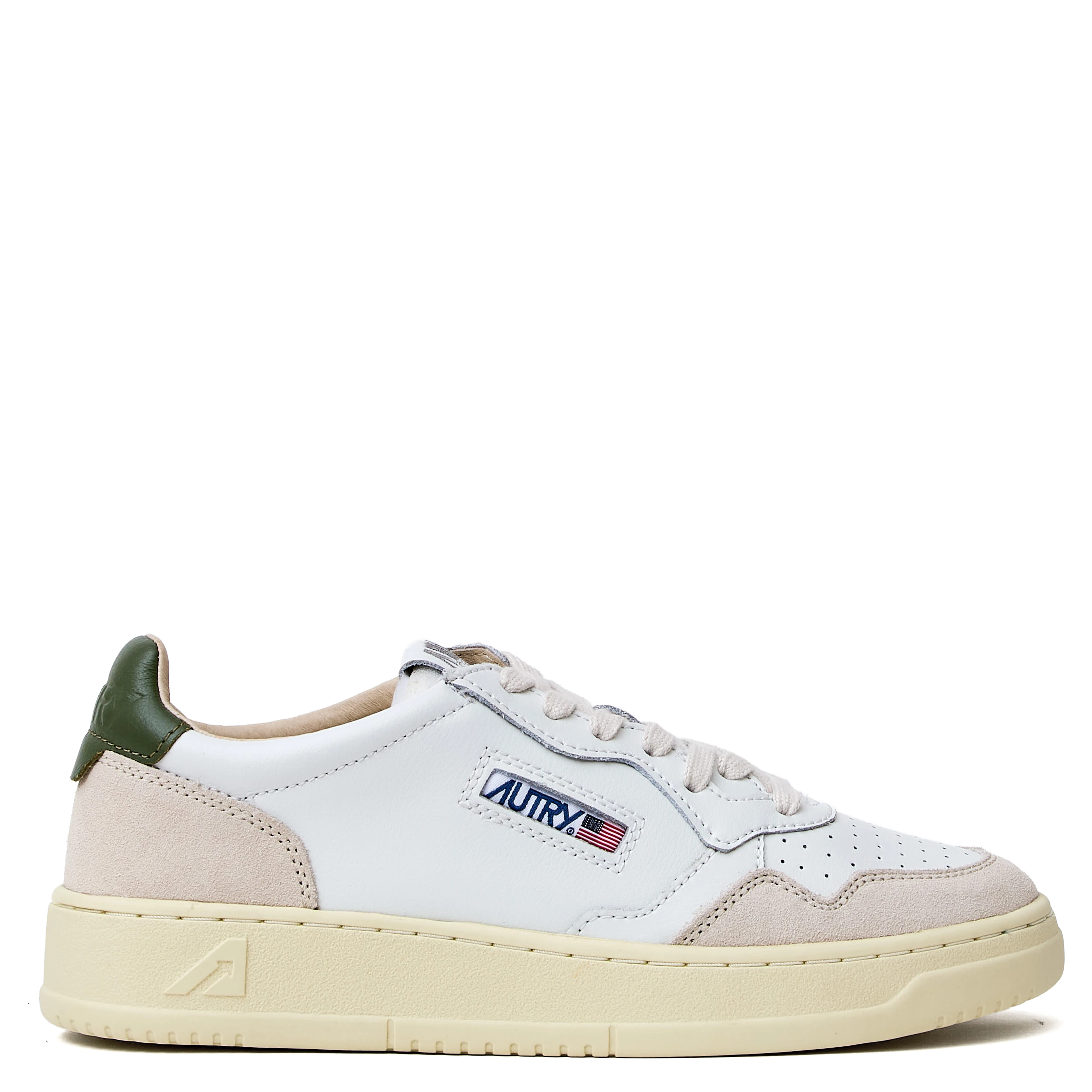 Sneakers Medalist Low In Pelle, Suede Bianco, Verde Bronzo