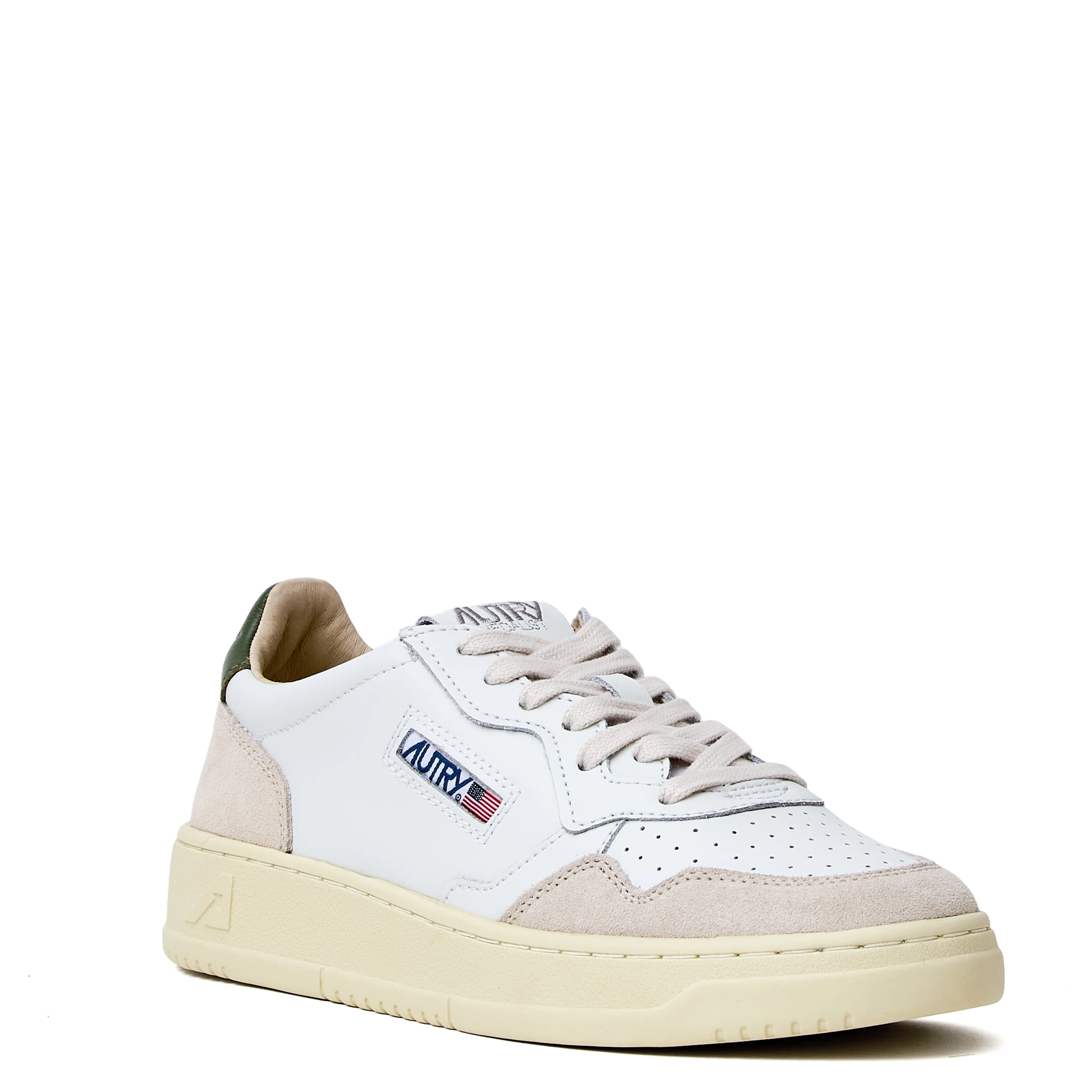 Sneakers Medalist Low In Pelle, Suede Bianco, Verde Bronzo