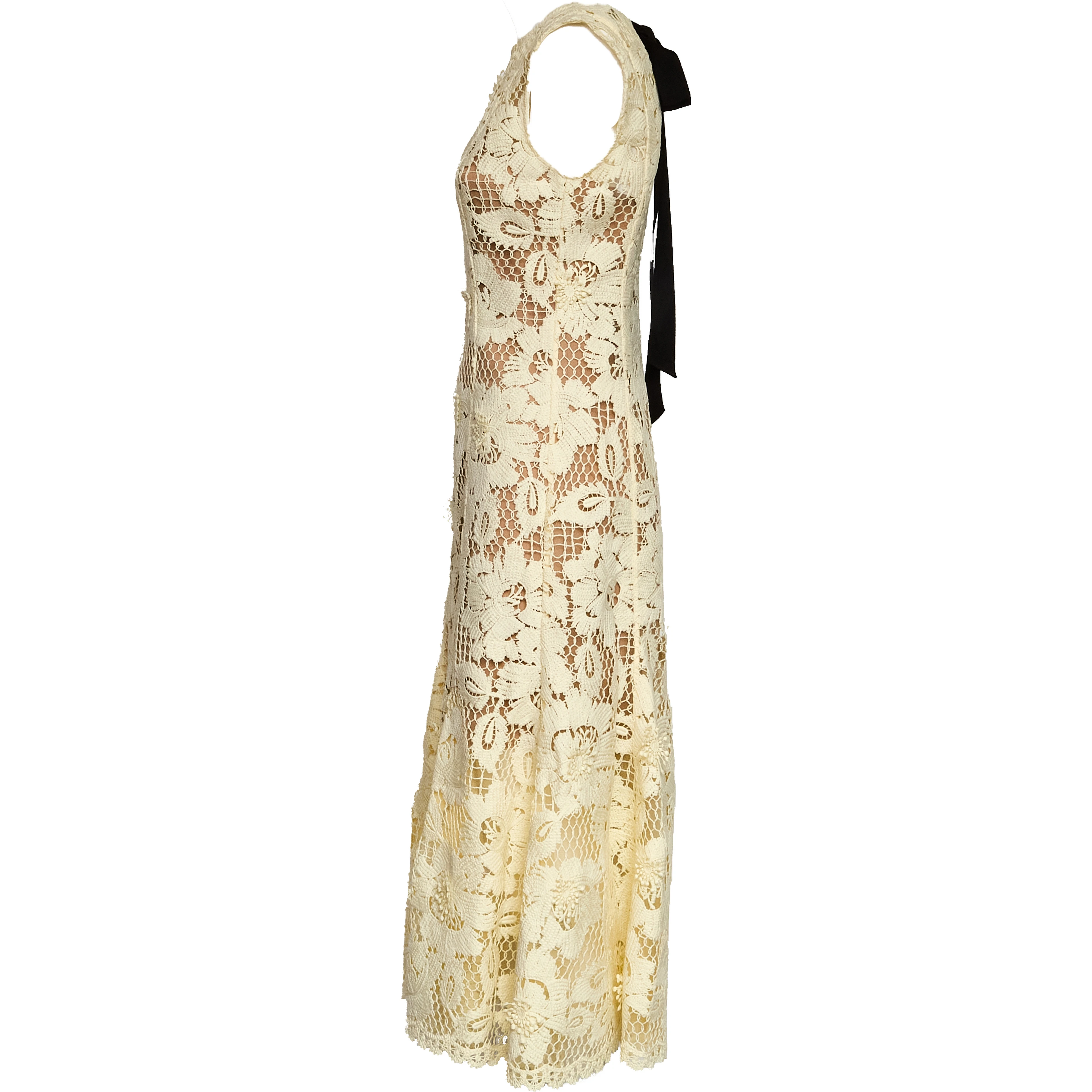 Yellow Crochet Lace Midi Dress
