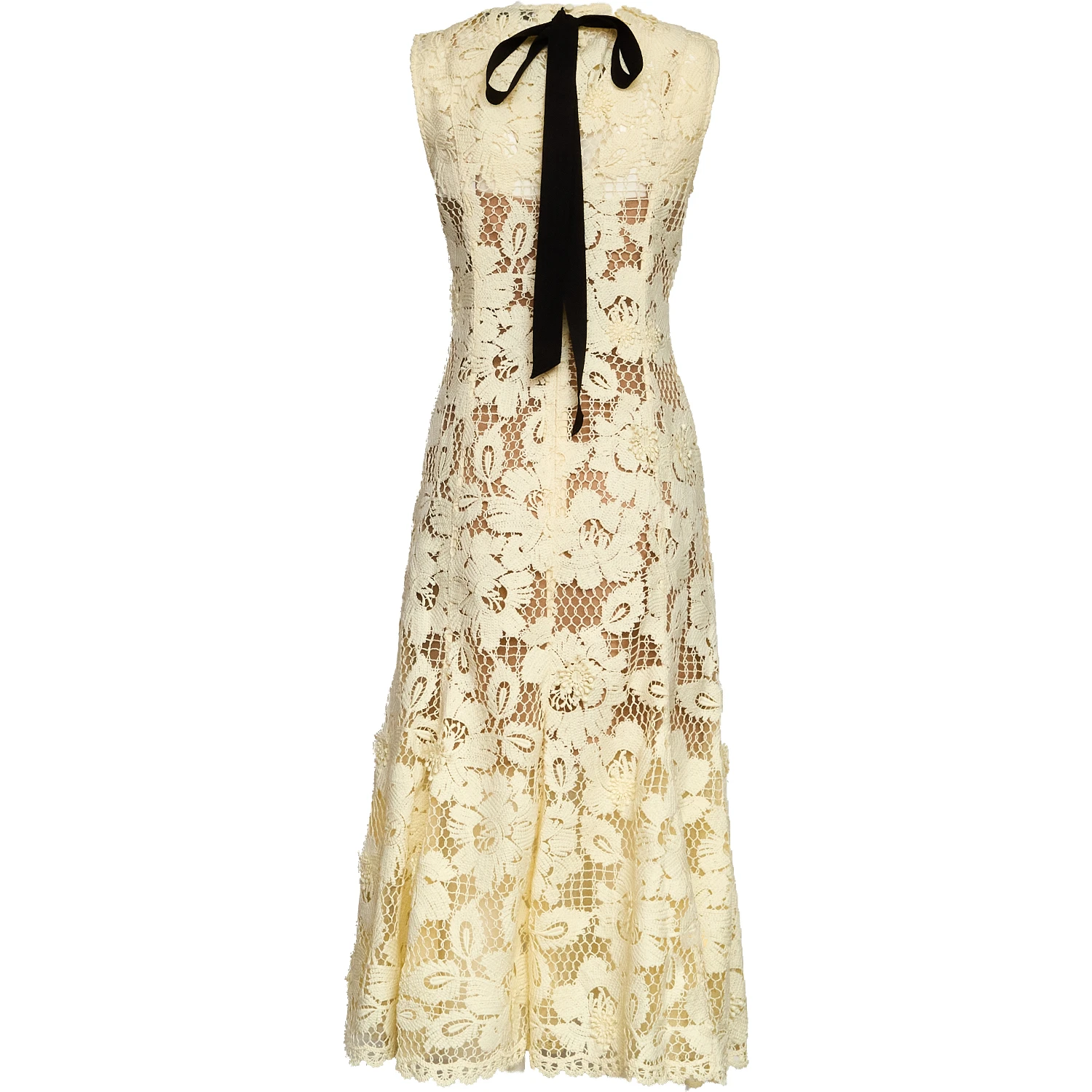 Yellow Crochet Lace Midi Dress