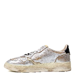 Sneakers Super Vintage Low In Pelle Laminata Argento, Platino, Nero