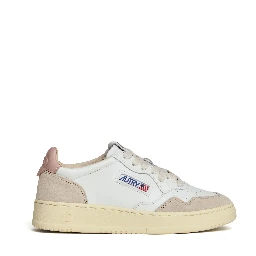 Sneakers Medalist Low In Pelle Bianca, Powder Pink E Suede Beige
