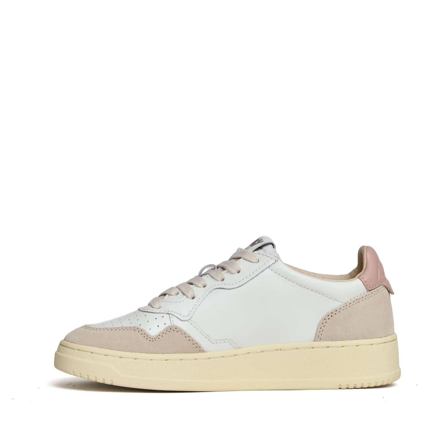 Sneakers Medalist Low In Pelle Bianca, Powder Pink E Suede Beige