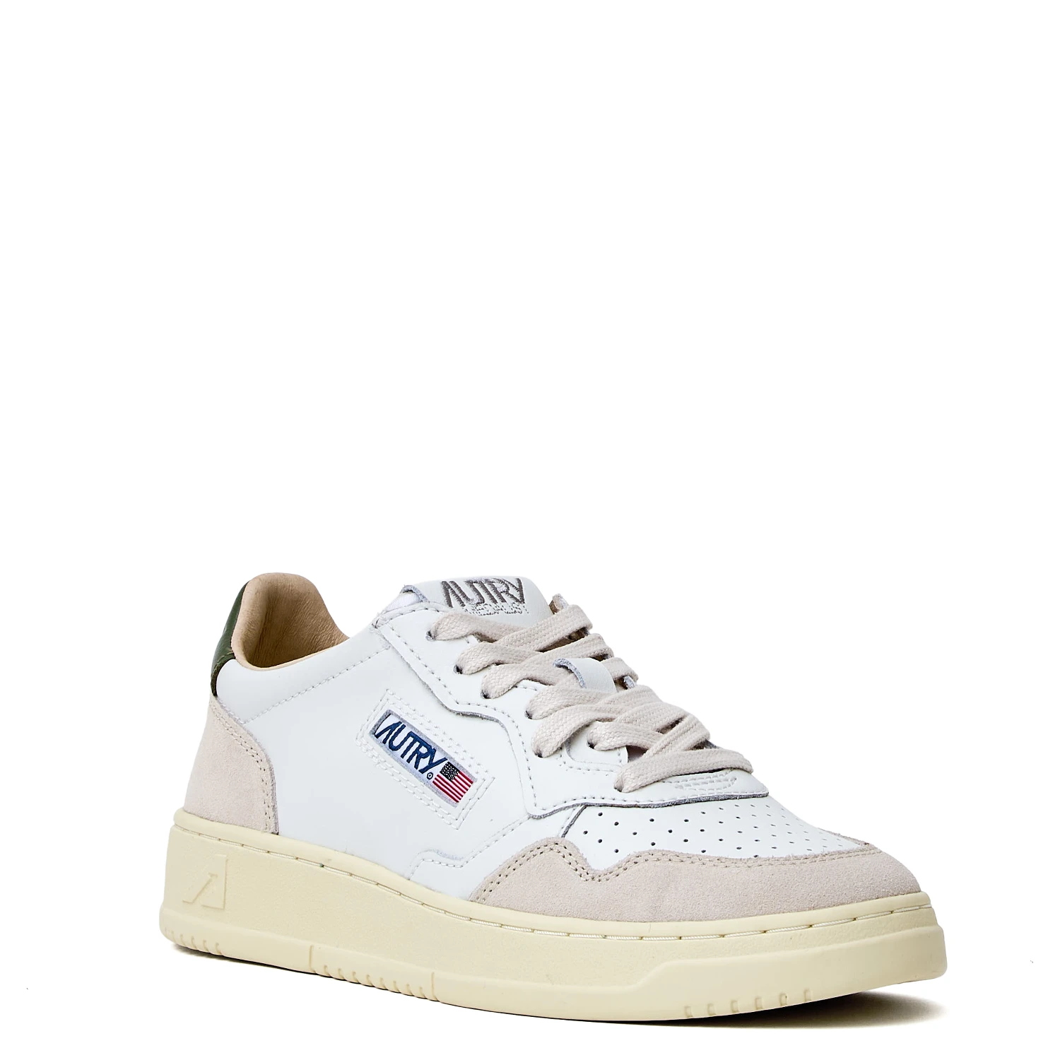 Sneakers Medalist Low In Pelle, Suede Bianco, Verde Bronzo