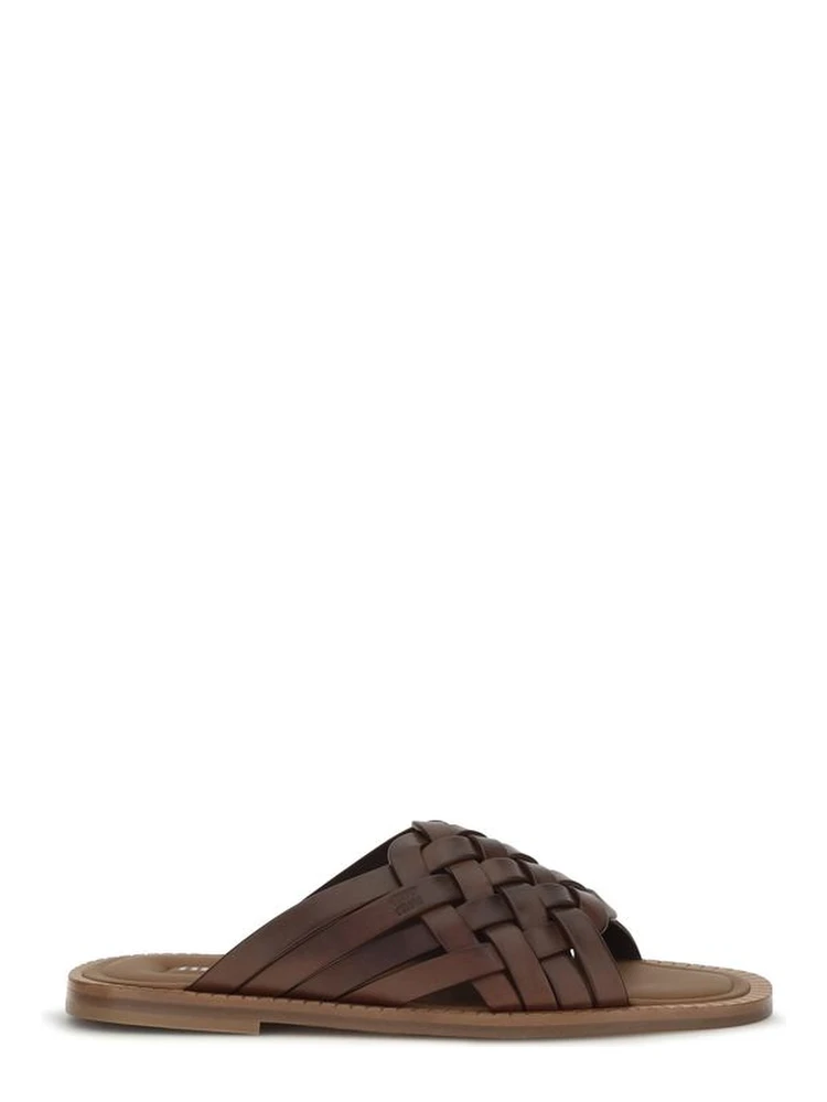 Brown Calf Leather Bos Taurus Flat Sandals