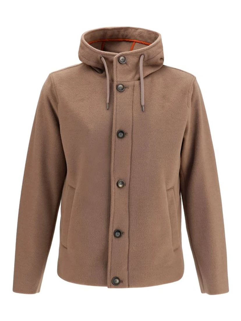 Brown Polyester Full-Length Jacket