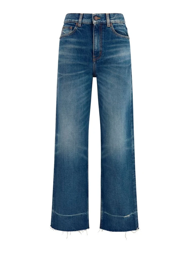 Blue Cotton Bootcut Jeans