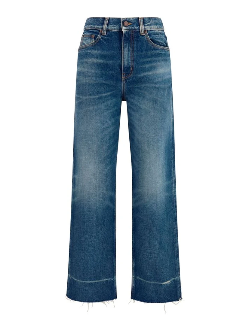 Blue Cotton Bootcut Jeans