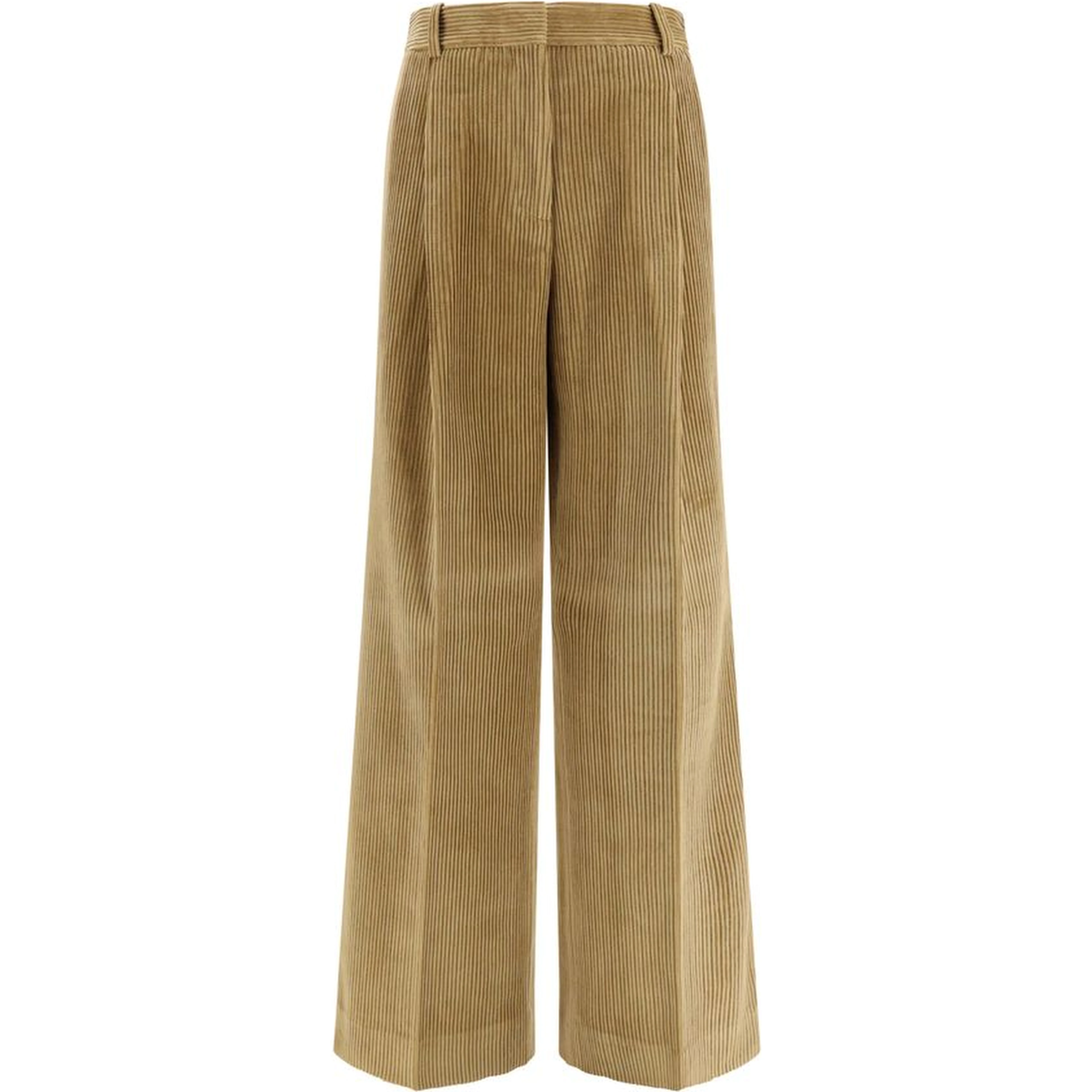 Beige Cotton Flared Pants