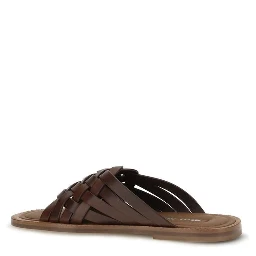 Brown Calf Leather Bos Taurus Flat Sandals