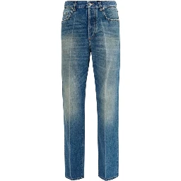 Blue Cotton Straight-Leg Jeans