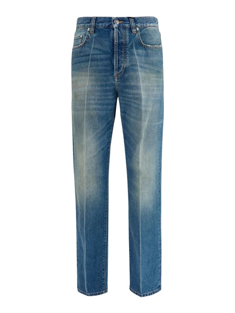 Blue Cotton Straight-Leg Jeans