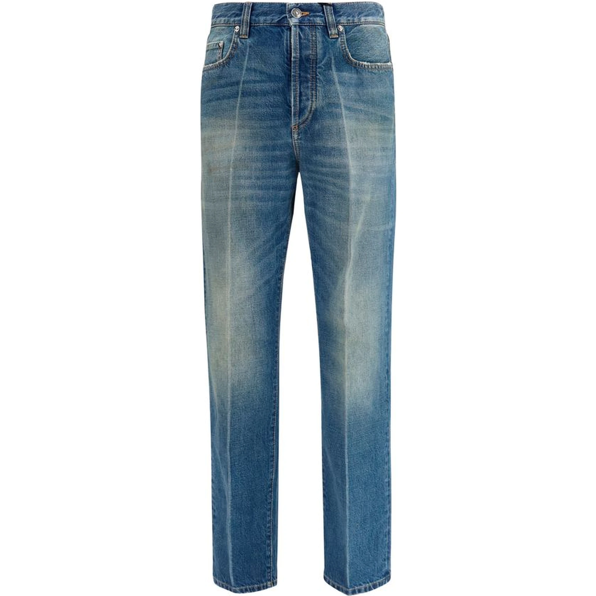 Blue Cotton Straight-Leg Jeans