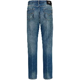 Blue Cotton Straight-Leg Jeans
