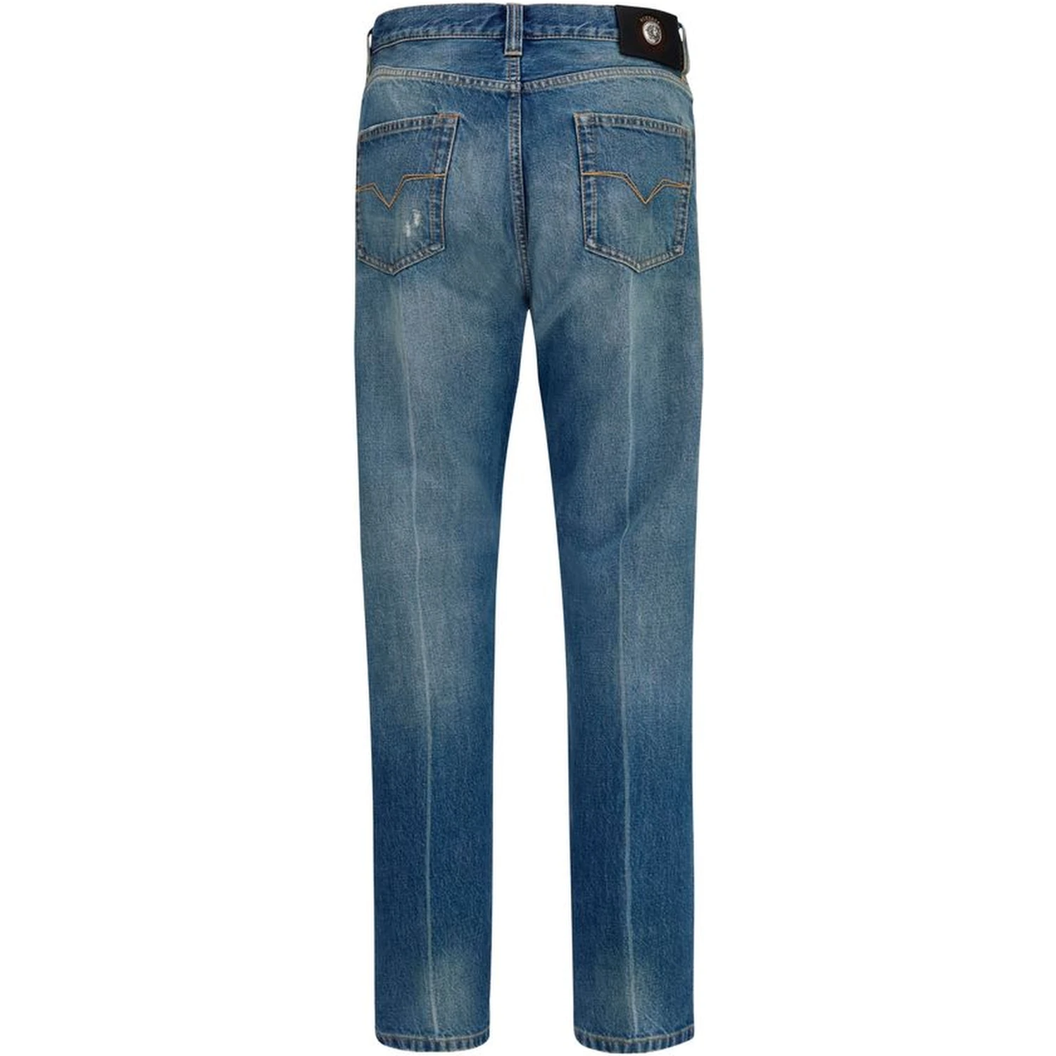 Blue Cotton Straight-Leg Jeans
