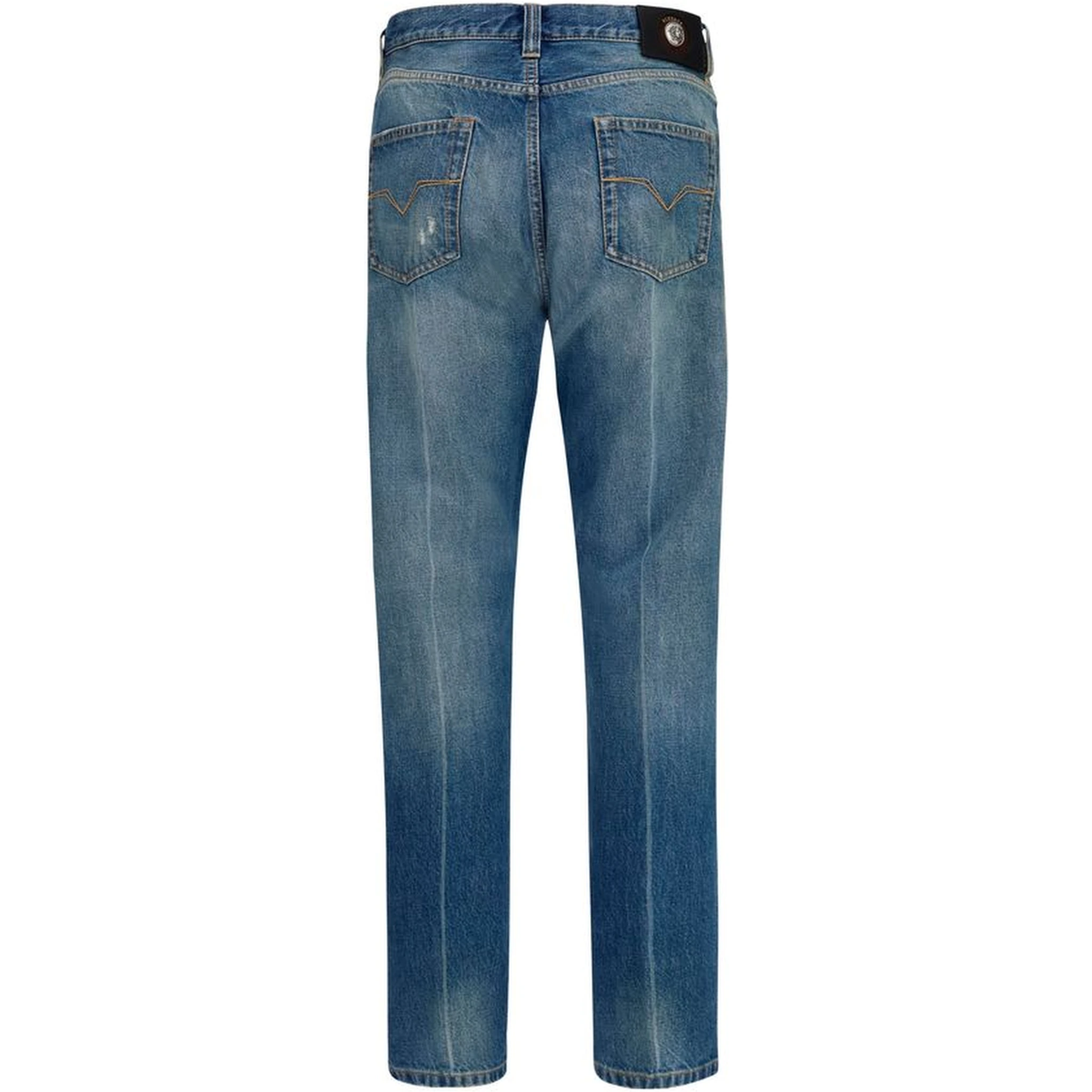 Blue Cotton Straight-Leg Jeans