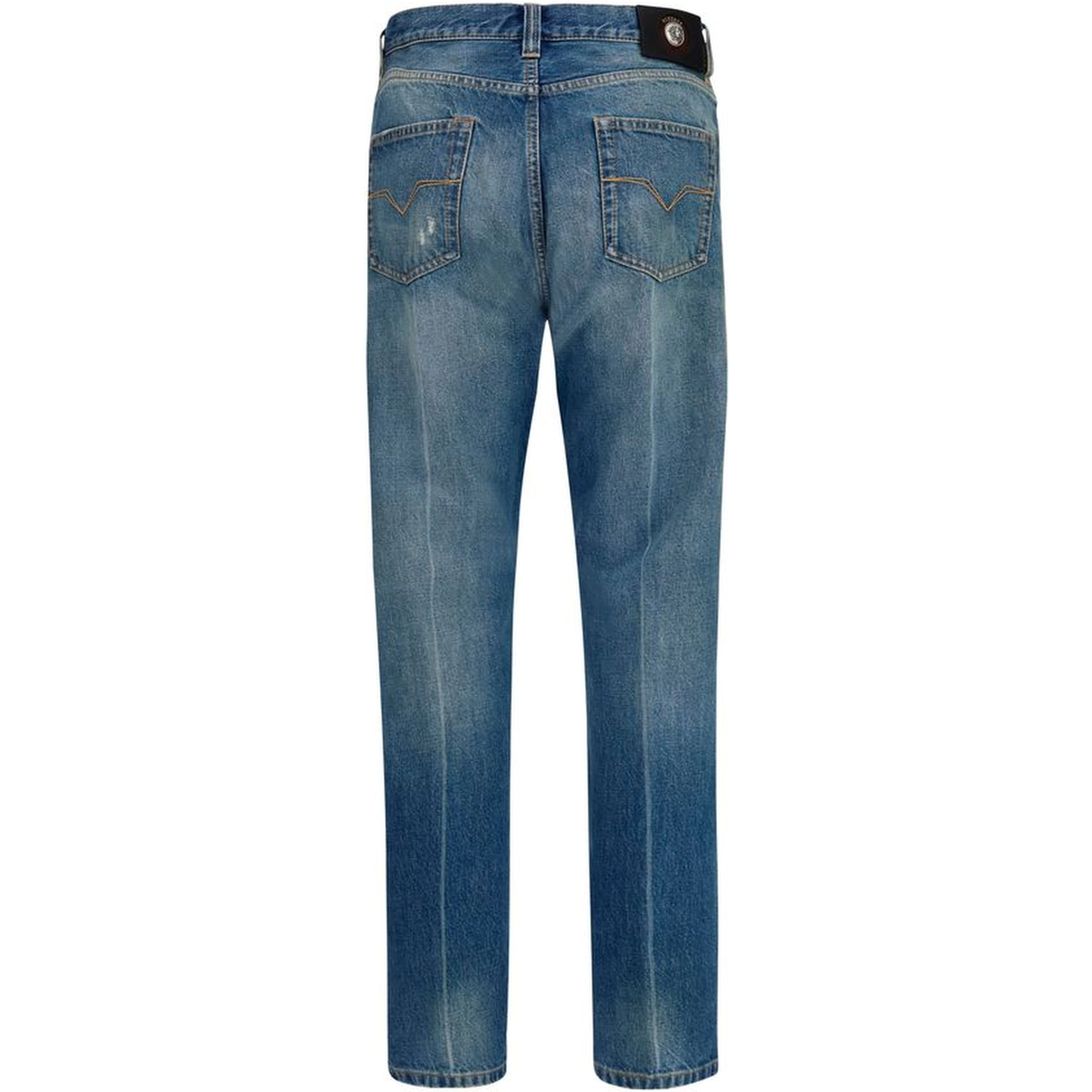 Blue Cotton Straight-Leg Jeans