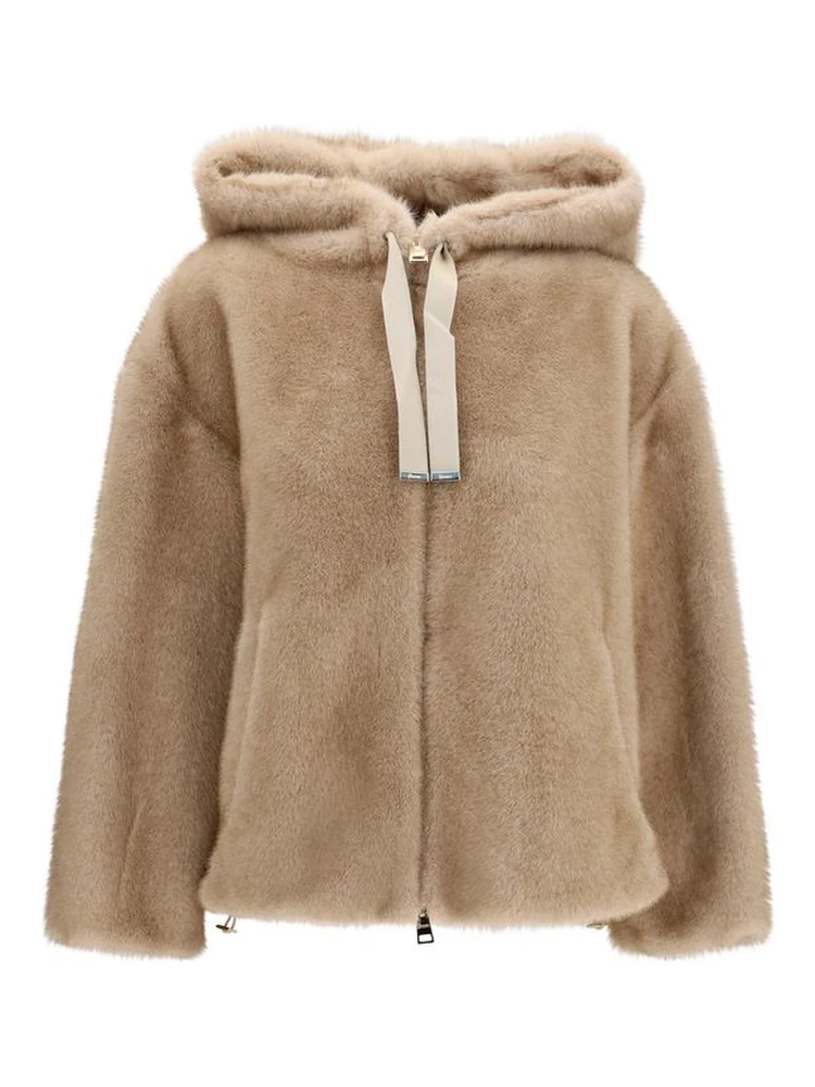 Beige Polyester Full-Length Jacket