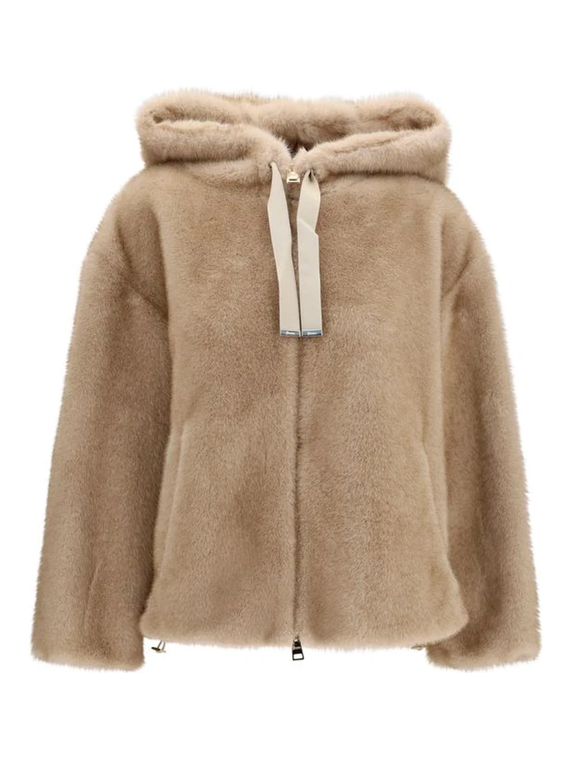 Beige Polyester Full-Length Jacket