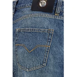 Blue Cotton Straight-Leg Jeans